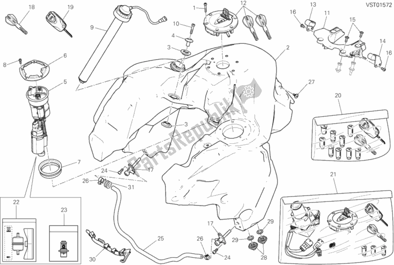 Todas as partes de Tanque De Combustível do Ducati Multistrada 1200 Enduro Thailand 2019